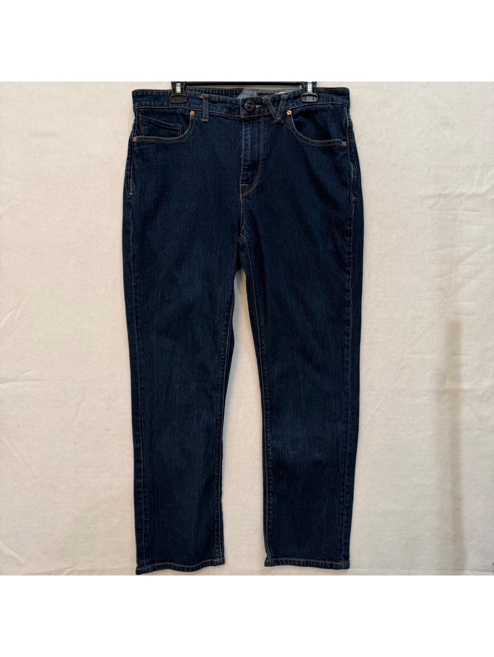 Volcom Jeans Solver Modern Straight Men's 34x28 Dark Blue Stretch Denim